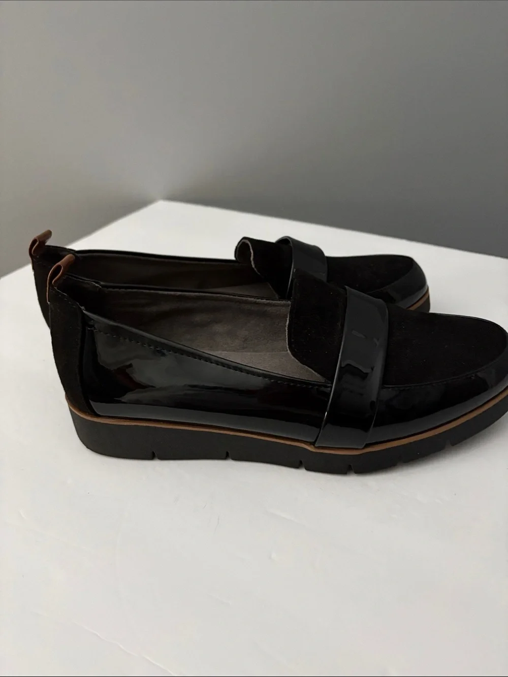 Dr. Scholl’s Black Patent & Suede Loafers for Women